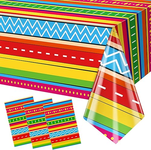 Hxezoc Paquete de 3 manteles con estampado de Cinco de Mayo, 54 x 108 pulgadas, desechables, de plástico, para decoración mexicana, suministros de