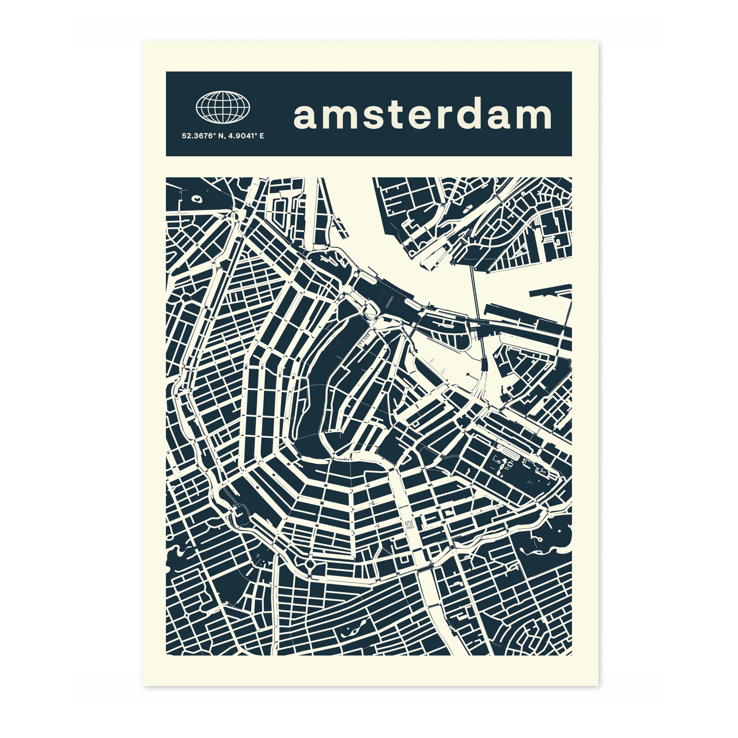Amsterdam Minimalist City Maps Poster, City Coordinates Print, Landmark Apartment Home Decor, 50x70cm (Print Only) - 50x70cm — image 1