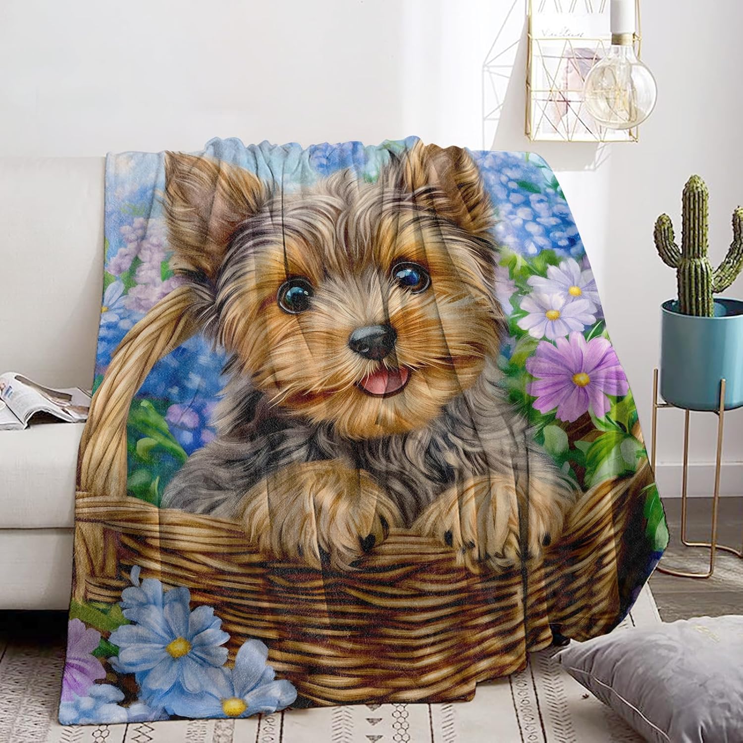Cute Yorkshire Terrier Puppy Dog Flannel Blanket - Soft, Cozy, Lightweight, Fuzzy, and Warm Throw - Perfect for Couch, Bed, Travel, and Outdoor Use - for Men Women Adults Kids 60"×50" - Image 2