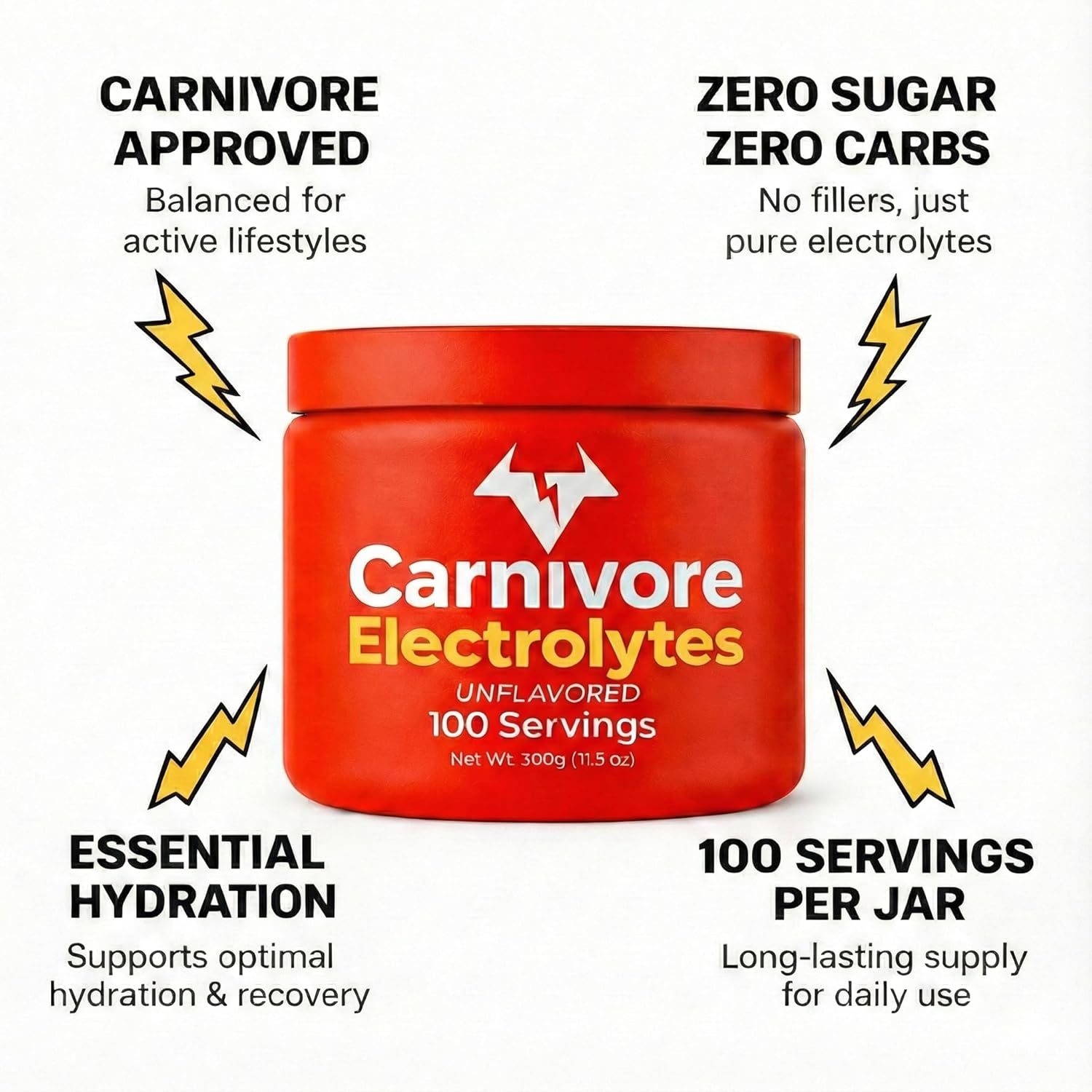 Carnivore Electrolytes Powder – 100 servings, Sugar-Free Premium Hydration, No Carbs, Calories, Sweeteners, Colorings, Flavorings or Preservatives. Zero Sugar. Primal Hydration for Active Lifestyles - Image 4