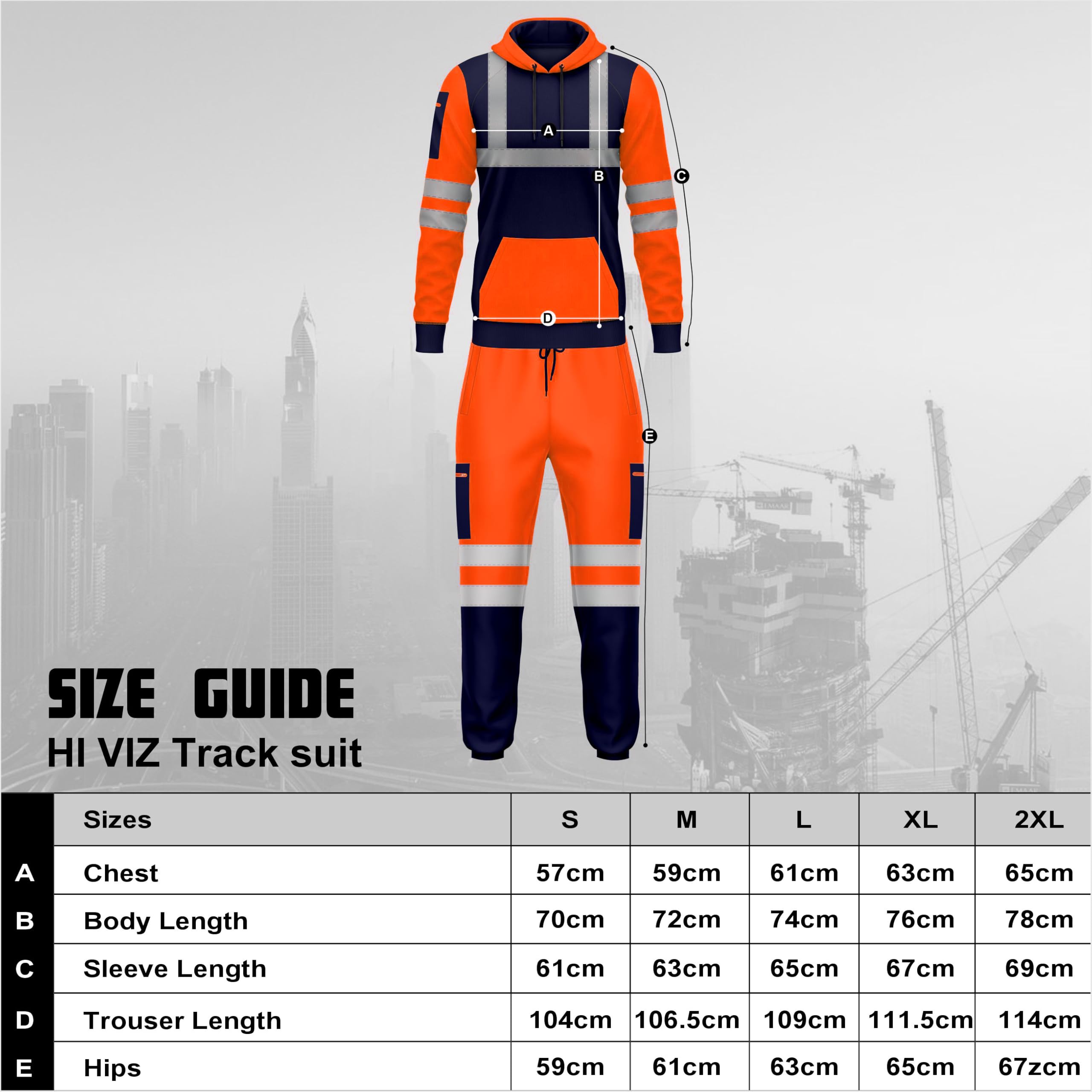 mymixtrendz Hi Vis Cuffed Pull Over Set Reflective Tape Band Tuta Nuova Giacca Pantaloni Uomo Alta Visibilità Workwear Set Taglie S/2XL, Arancione navy., XL
