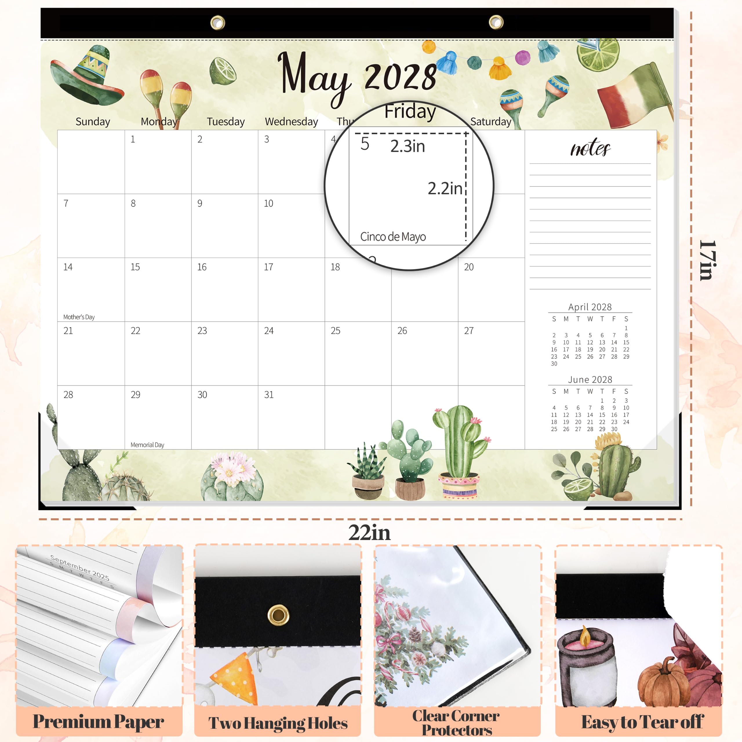 Calendario mensual grande de escritorio 2024-2025, calendario de 18 meses, 22 x 17 pulgadas, de enero de 2024 a junio de 2025, con diseño de acuarela navideña para oficina, escuela, hogar