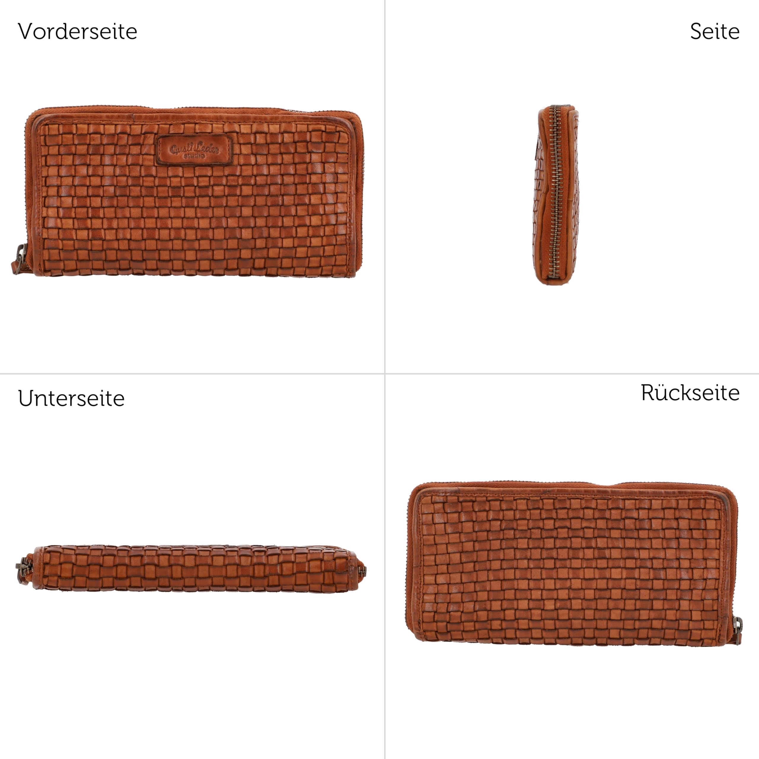 Gusti Geldbörse Leder - Reeva Portemonnaie Geldbeutel Kartenetui Vintage Flechtmuster Damen Braun Leder