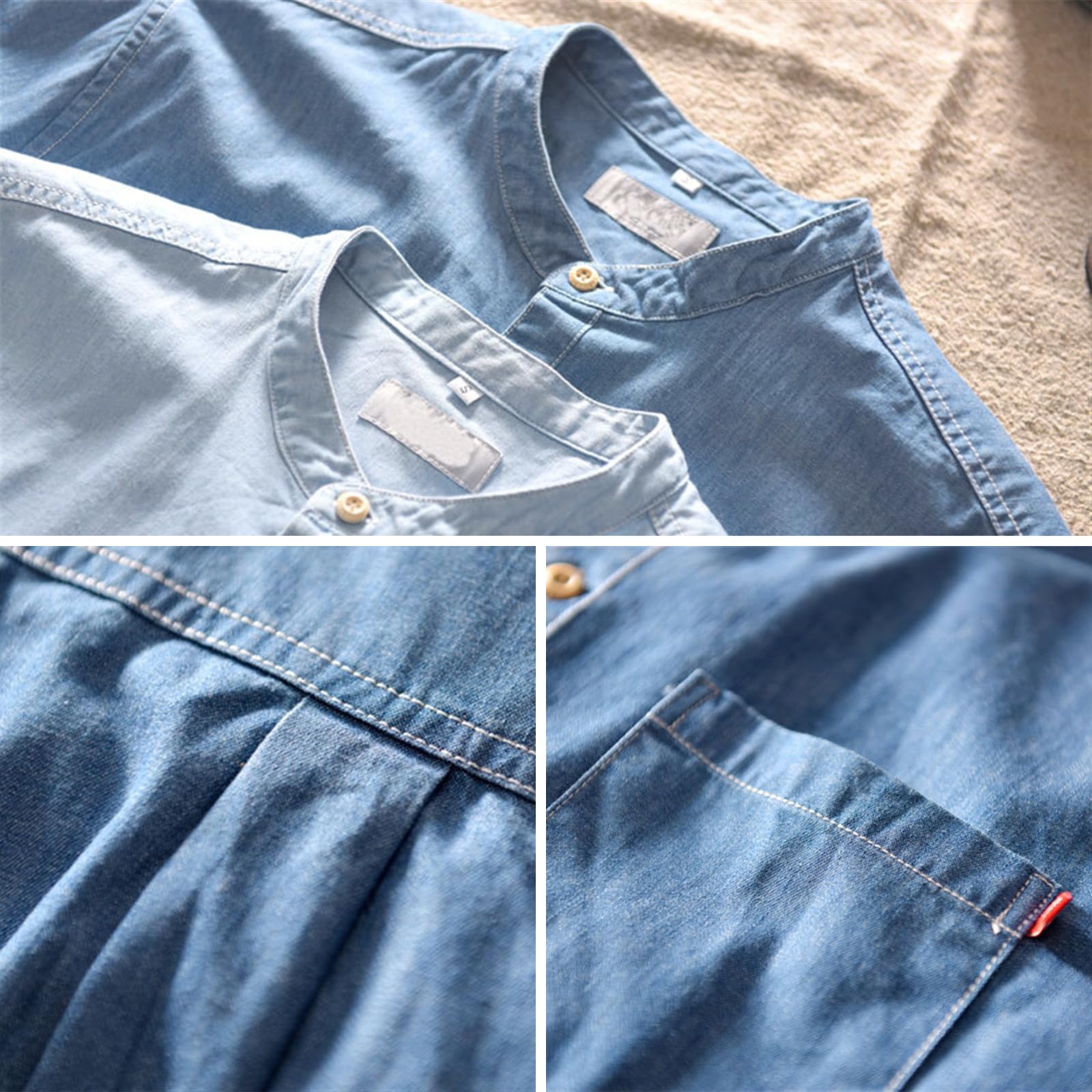 GIBZ Camisa de Mezclilla para Hombre Algodón Informal con Botones Manga Corta Camisas de Verano