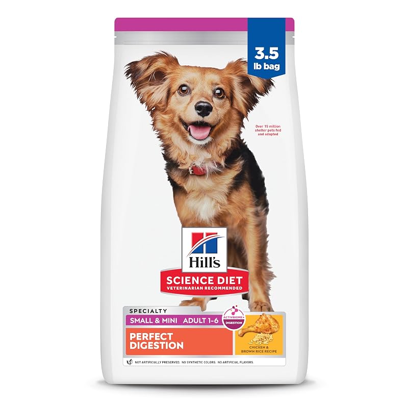 Ração seca para cães adultos de pequeno porte Hill's Science Diet Adult 1-6 Perfect Digestion, frango e arroz integral, 1,59 kg