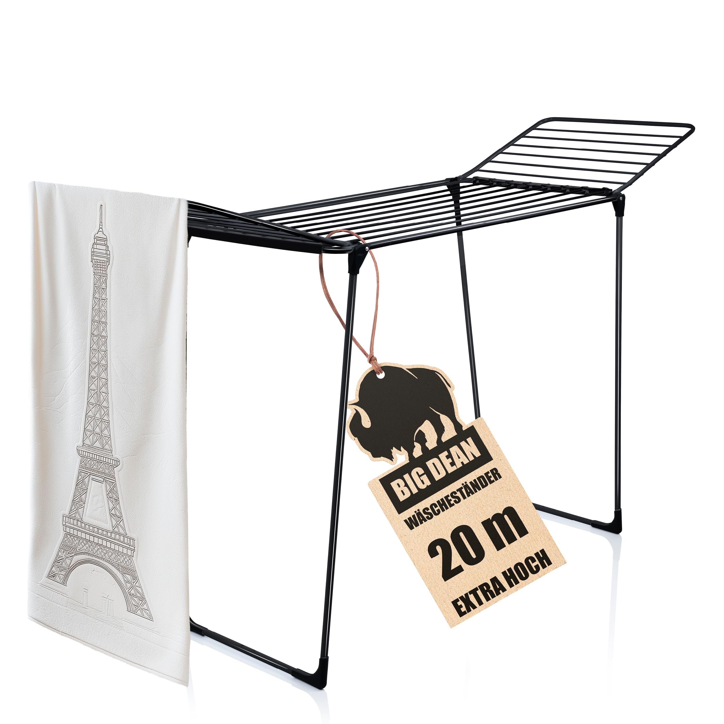 BigDean Wäscheständer 20m extra hoch & Dicke Leinen - Wäscheständer XXL - platzsparend - Klappbarer Flügelwäscheständer- Wäschetrockner Made in Europe