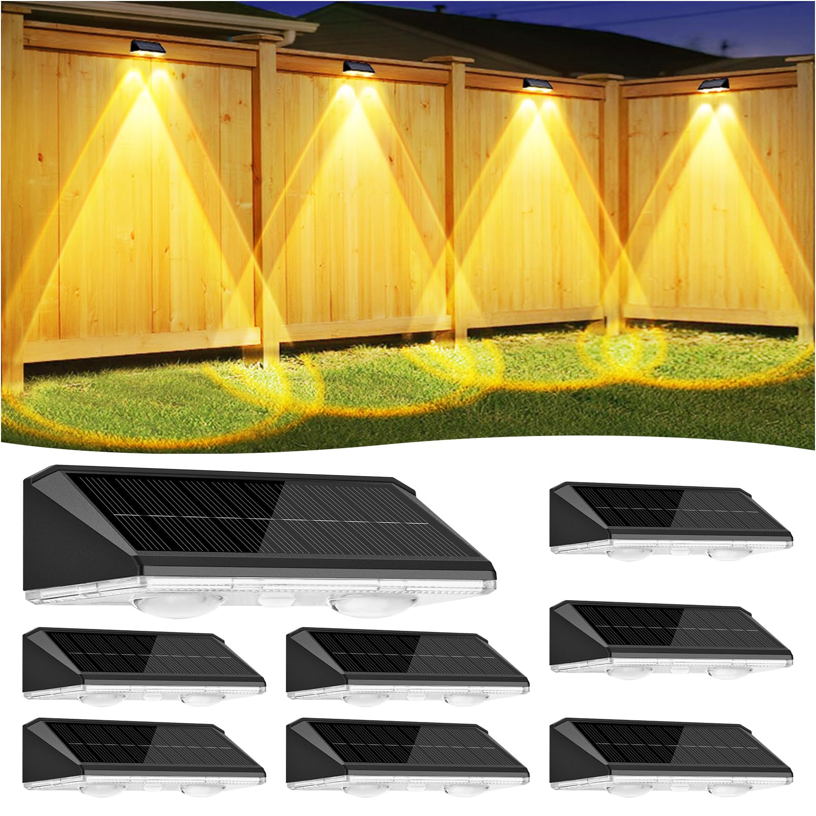 Solar Fence Lights Outdoor 8 Pack, IP65 Waterproof Fence Lights Solar Powered, 3 Modes(Warm/Neutral/Cool White) Solar Deck Light for Decor with Auto ON/OFF, LED Lens for Deck/Wall/Step/Patio/Backyard