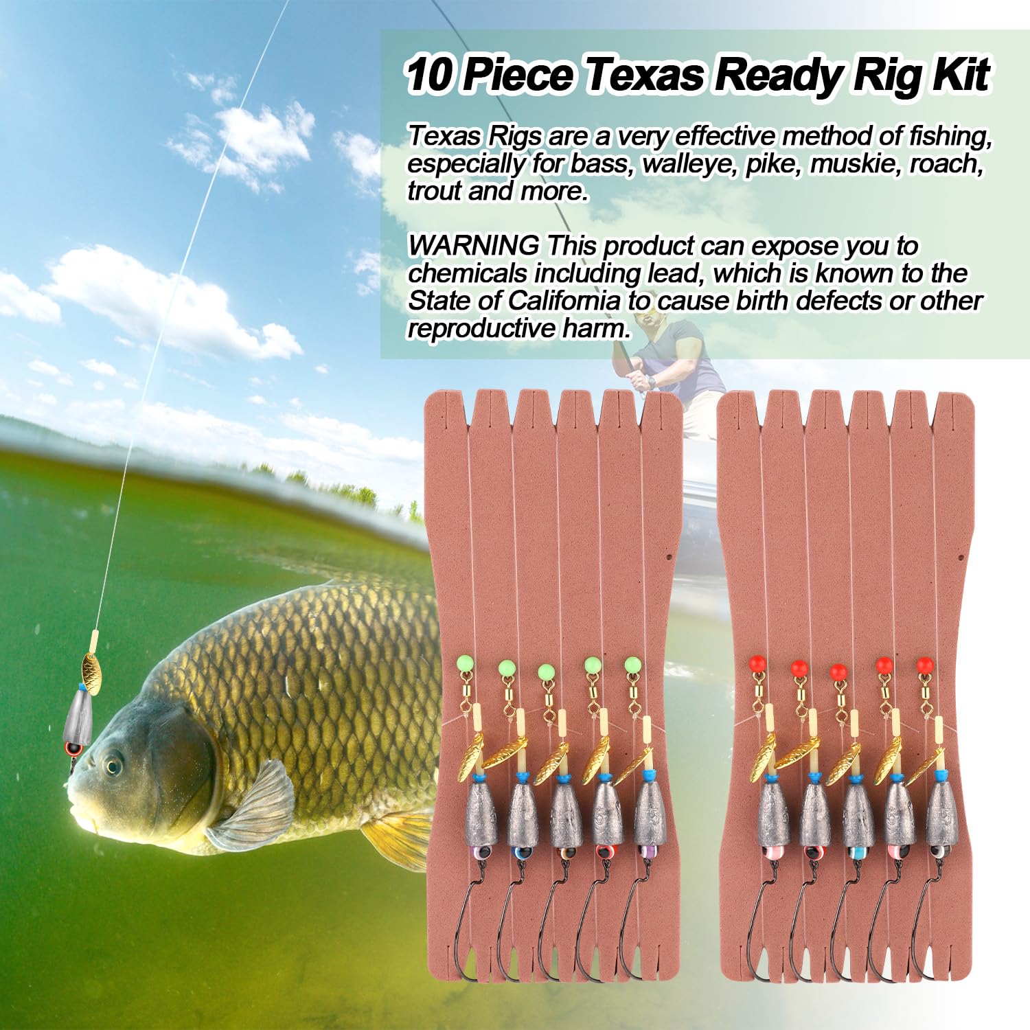 Gosknor 10 Pcs Texas Rig Fishing Kit, Pre-Rigged Texas Rigs with Weight Hook, Ready for Saltwater and Freshwater Bass Fishing : Sports & Outdoors