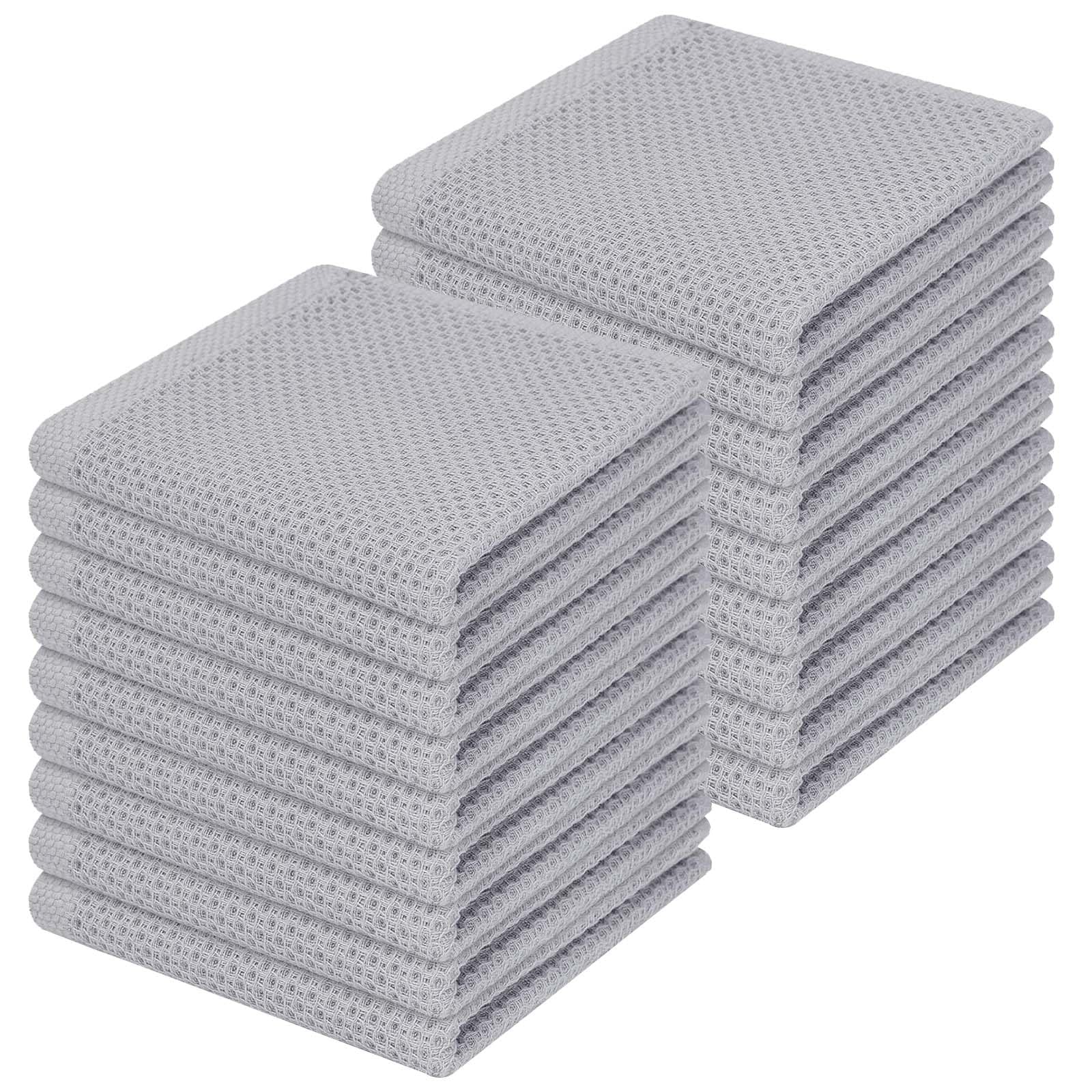 Homaxy 100% Cotton Waffle Weave Kitchen Dish Cloths 18-Pack, Light Gray