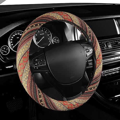 Miniatura 2 de GXT Manta Baja de 15 pulgadas para volante de automóvil, ajuste universal para la mayoría de los automóviles, estilo étnico, tela de lino gruesa