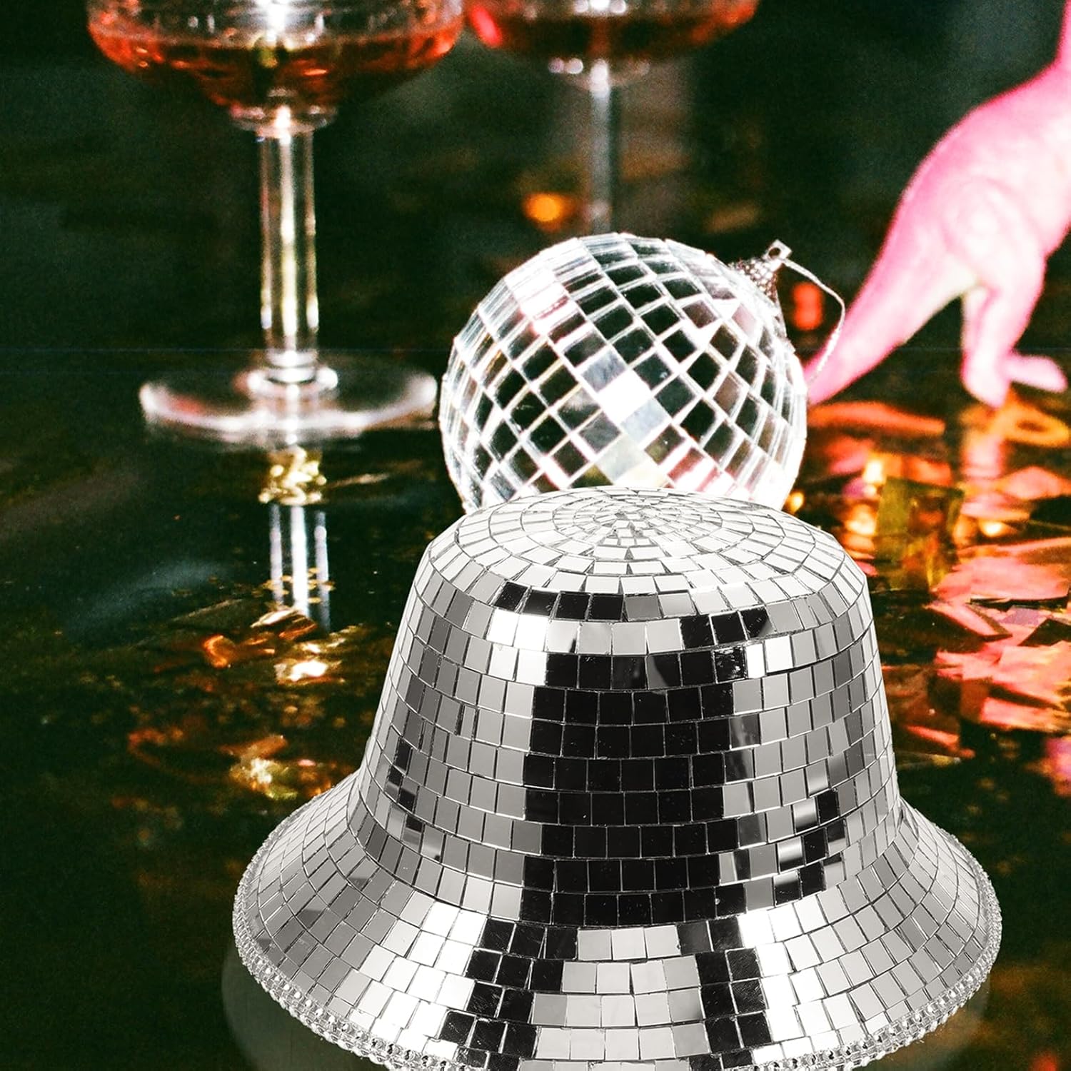 Silver Disco Ball Cowboy Hat with Led Lights, Sparkly Mirror Bucket Hat for Women, Halloween Costume Accessory, Party Decoration, 10.62 X 5.51 Inches Disco Bucket Hat Disco Hat 8 Ball Bucket Haty - Image 5