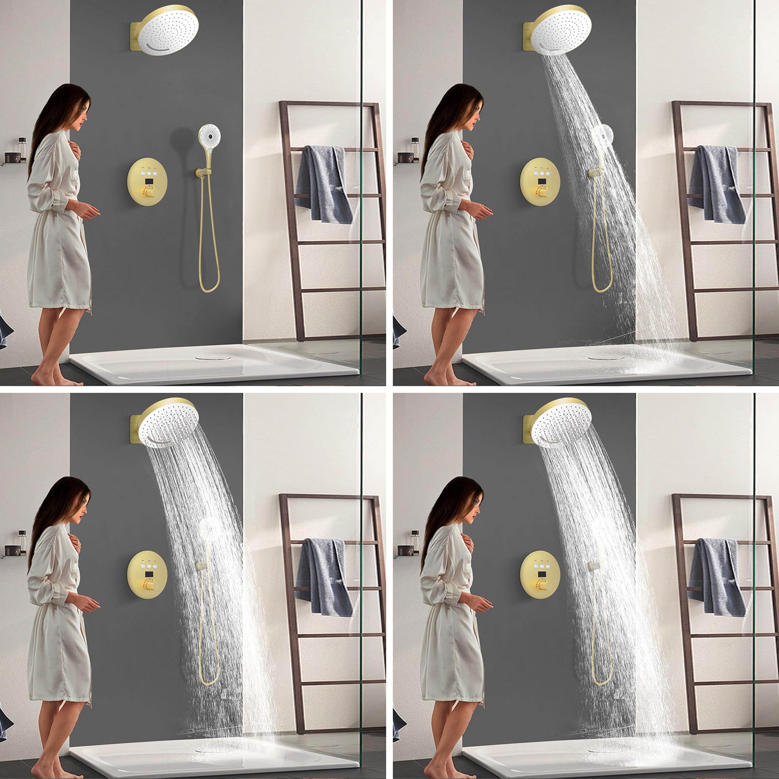 XJTNLB Columna Ducha Termostatica Digital con Ducha Cascada Pared, Duchas de Baño Efecto Lluvia Negro