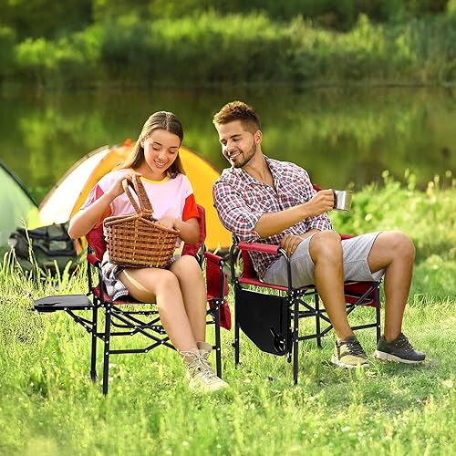 Miniatura 2 de VINGLI Sillas de campamento, silla de director, silla de camping con mesa auxiliar y bolsa de transporte, sillas de campamento resistentes para