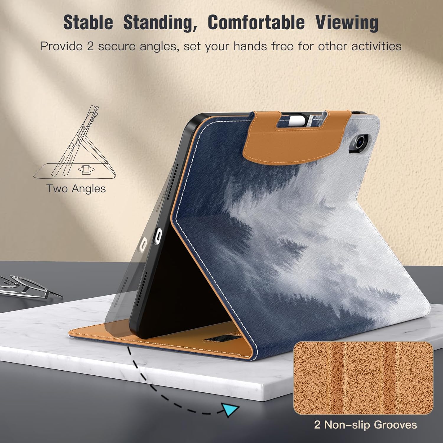 MoKo for iPad A16 Case 11-inch, iPad 11th/10th Generation Case (2025/2022) with Pencil Holder & Pocket, Premium Leather Folio Stand Cover, Multiple Viewing Angles, Gray Forest