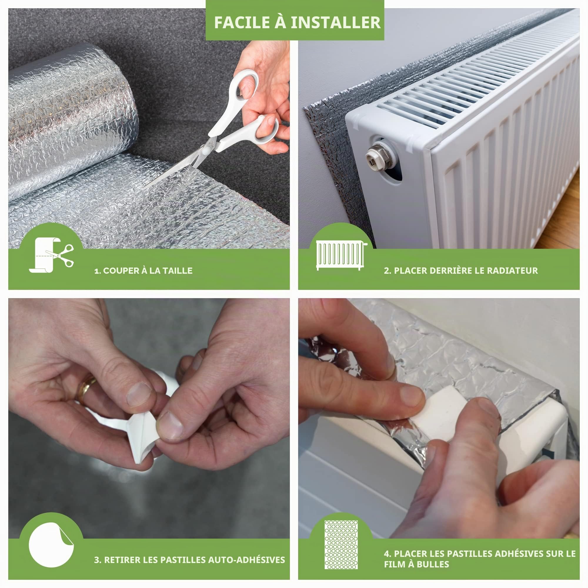 BLOSTM Lot de 2 films d'isolation pour radiateur - 5 m x 60 cm - Film isolant à bulles épais réfléchissant la chaleur - Avec coussinets adhésifs - Permet d'économiser de l'énergie et de l'argent -