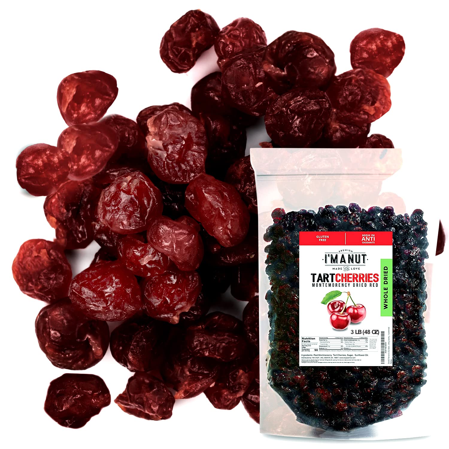 Dried Cherries 3 LB (48oz) Resealable Bag, Tart (Sour) Montmorency Variety - /sweetened