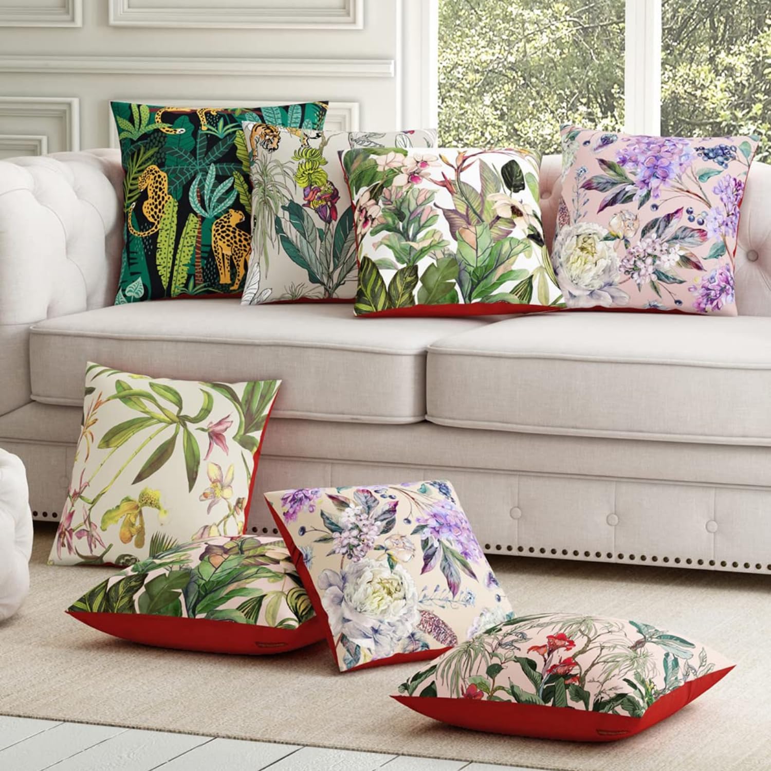 SEJ by Nisha Gupta Cushion Covers 16 Inch X 16 Inch Set Of 8 Pcs | Printed Polyester Cushions For Sofa | Decorative Cushion Pillow | Square Pillow Covers 200 TC For Sofa Living Room, Multicolor (B0BG67NBKX) Amazon Price History, Amazon Price Tracker