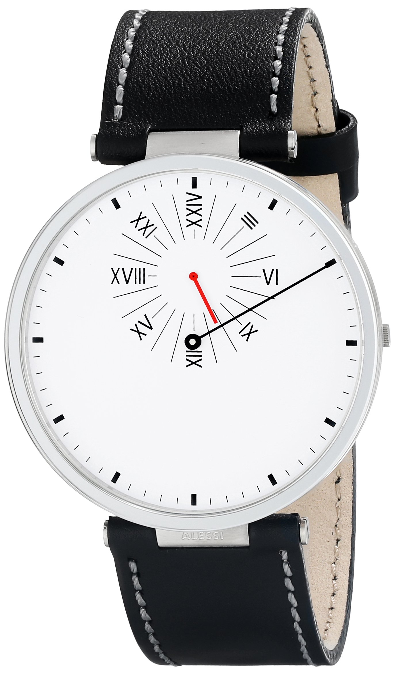 Alessi Men's AL18000 "Tanto X Cambiare" Stainless White Watch with Black Leather Strap