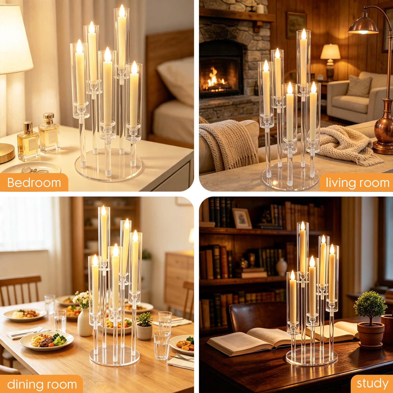 Set di 6 candelabri in acrilico a 5 bracci Centrotavola 57,9 cm