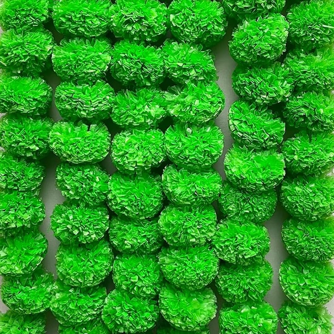LYFJOY 10Piece Indian Handmade Artificial Genda/Marigold Flowers Garlands Decoration 5Ft Each Long Door Hanging Genda Phool for Wedding Festivals Green