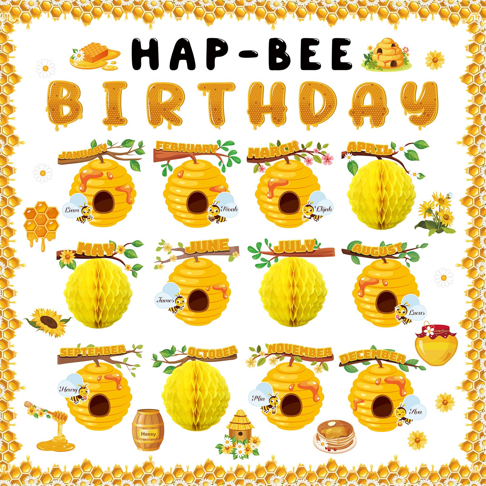 Colarr Bee Birthday Bulletin Board Decorations Set for Classroom Happy Birthday Bulletin Board Classroom Chart 12 Months Honeycomb Cutouts Wall Calendar Back to School Office Decor