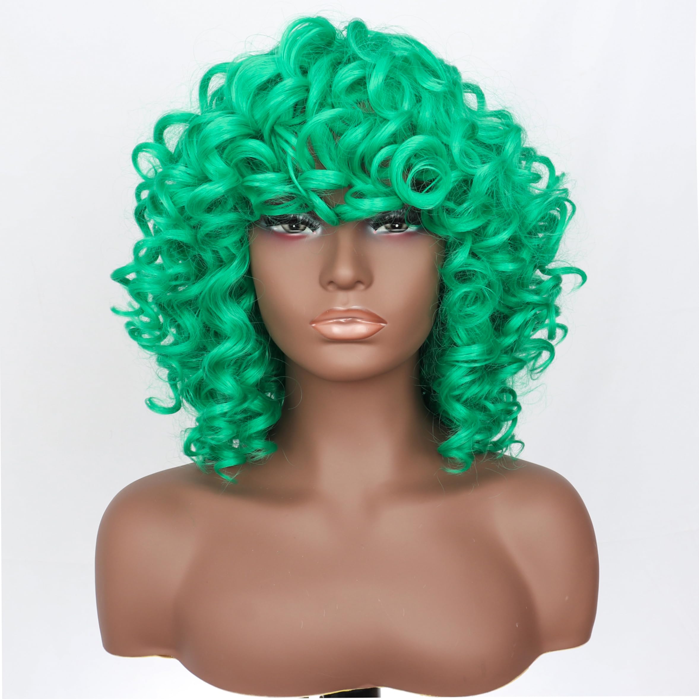 PORSMEER Curly Afro Wigs for Women Natural Synthetic Hair Kinky Big Wave Bob Green Wig for Halloween Cosplay Movie Costume/Daily Wear - Image 3