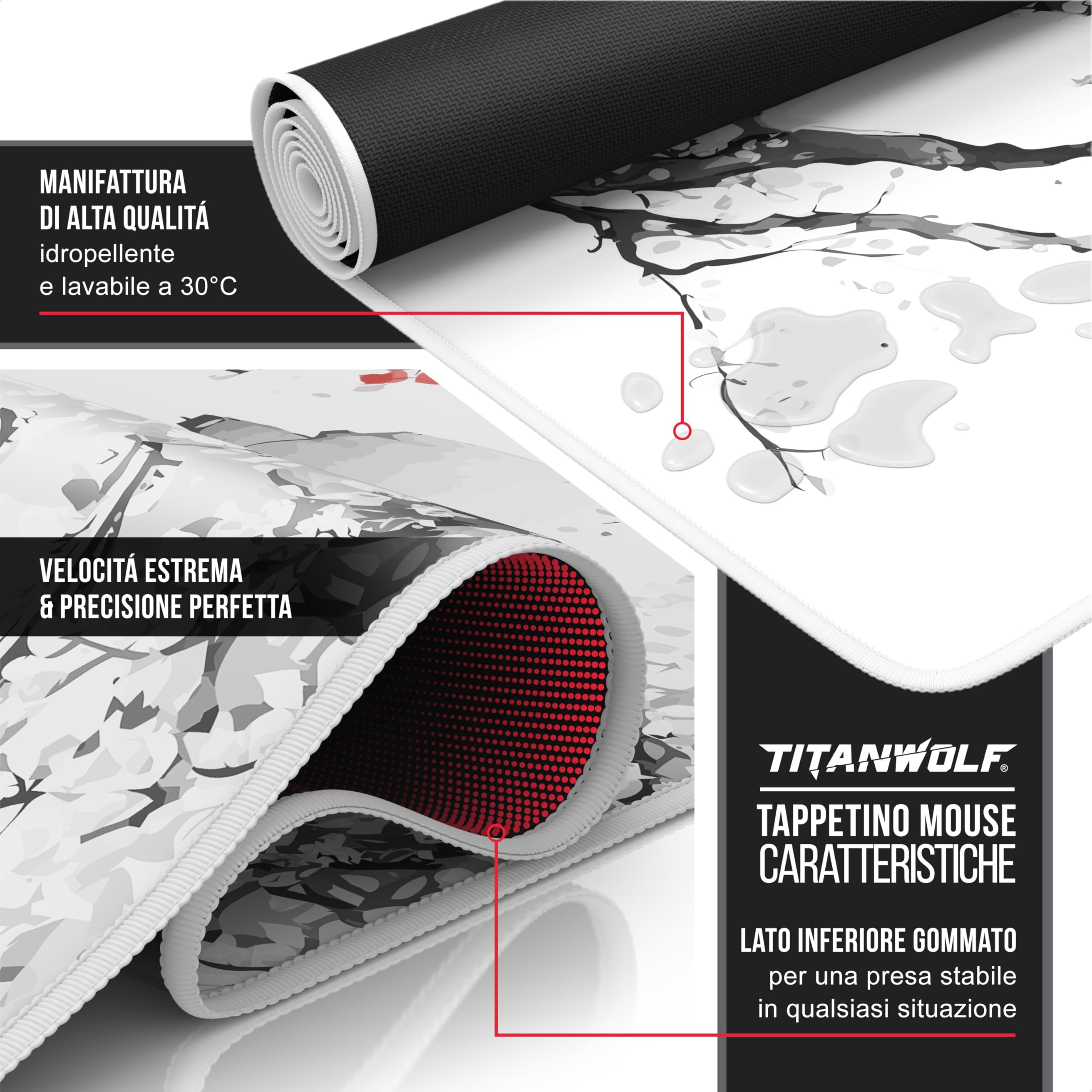 TITANWOLF Tappetino per Mouse XXL 900 x 400 – Office Mousepad – Controllo preciso del Mouse migliora la velocità e la precisione – Tenuta Stabile – Lavabile – Sottomano per Ufficio e casa