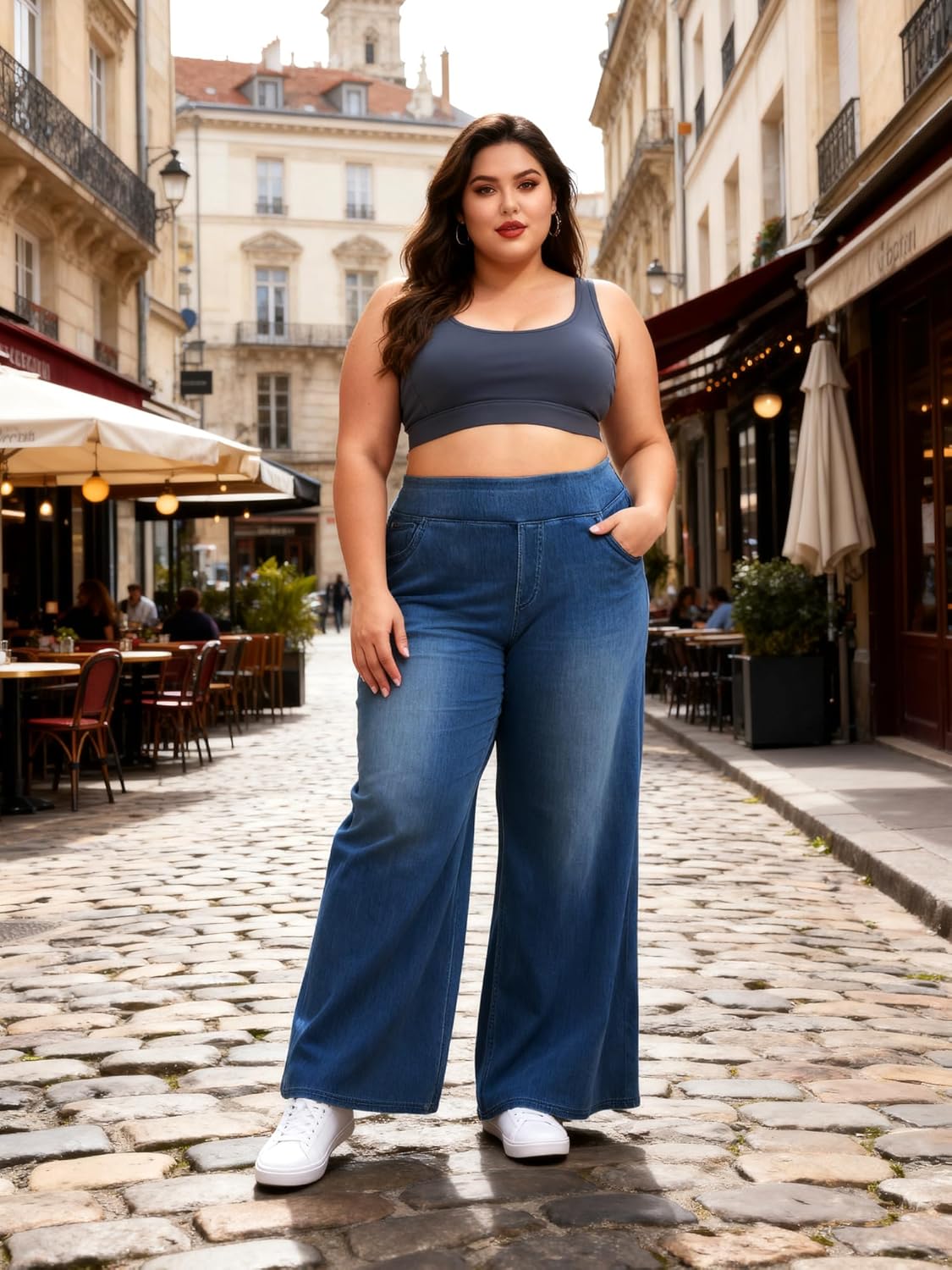 Large Wide Leg Jeans for Women,High Waisted and Slimming with Multiple Pockets,High Elasticity Casual Denim Pants - Image 3