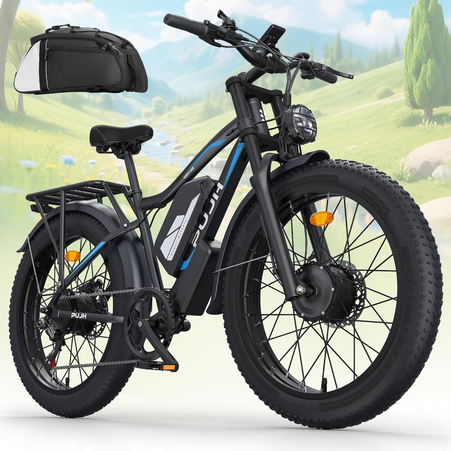 6000W Electric Bike Adults, Dual Motor 60V 1200Wh, Max Speed 45 MPH up to100 Mile Range,26" Fat Tire Off-Road Class 3 Mountain E- Bike for Men Women