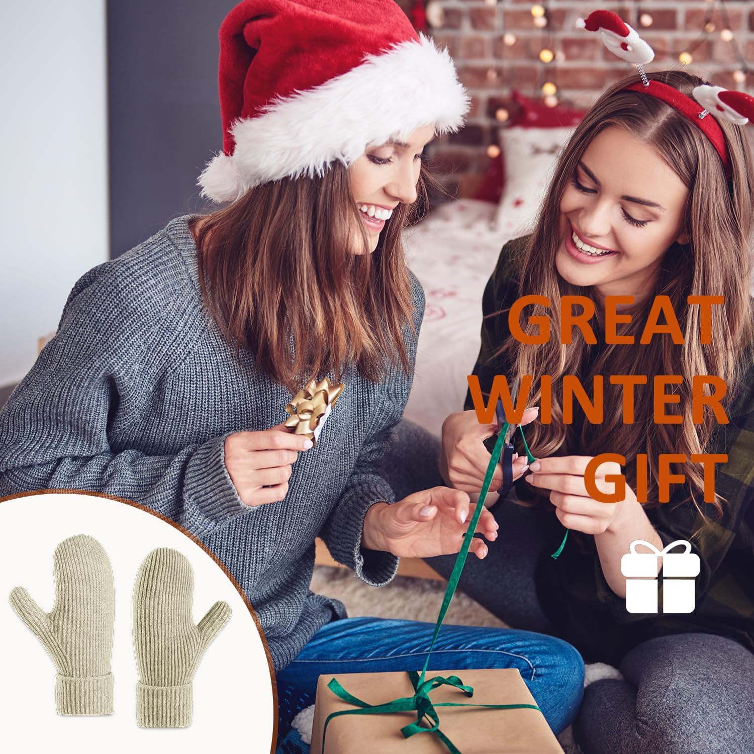 Winter Mittens for Women Men Warm Fleece Lining Stretchy Knit Thermal Snow Gloves for Cold Weather Gifts - Image 7