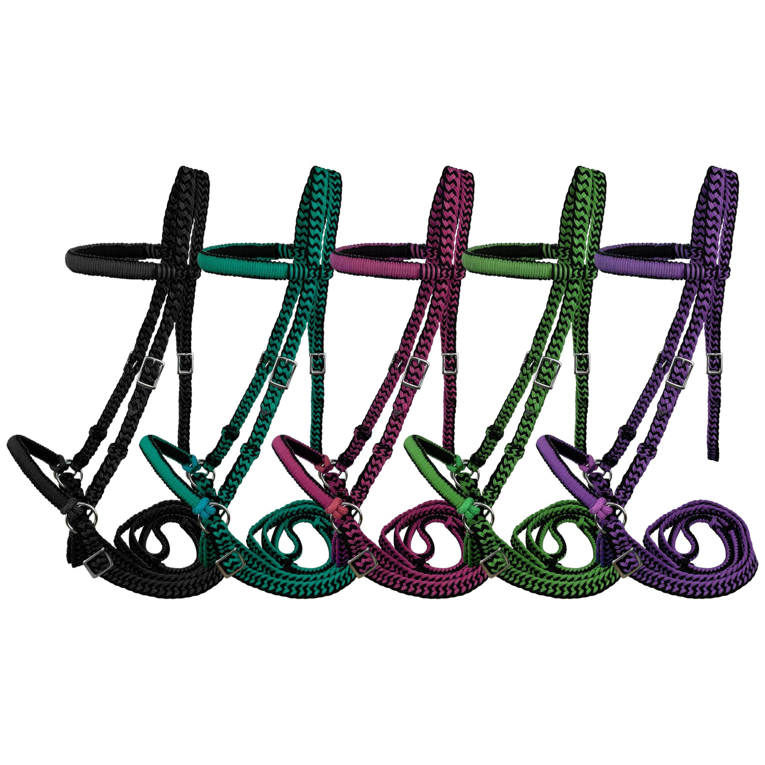 Braided Nylon Bitless Bridle w/Reins