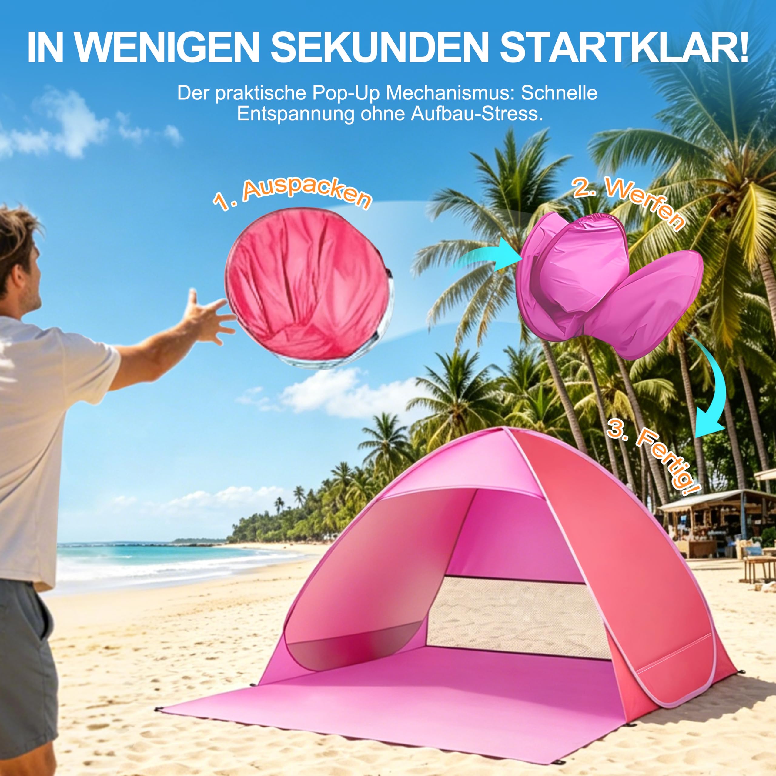 Tenda parasole XXL da spiaggia e da spiaggia, tenda parasole per esterni, portatile, colore: rosa