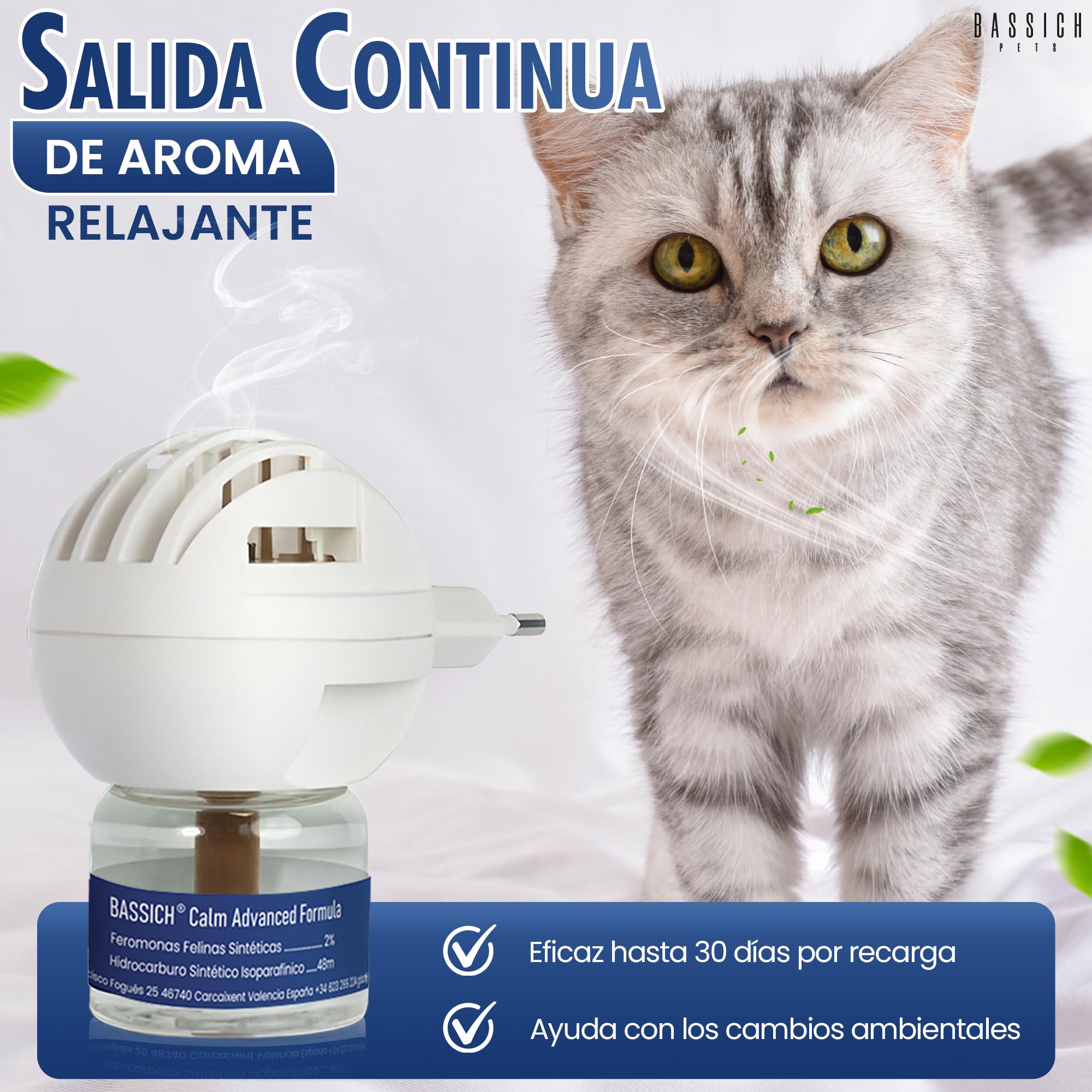 Calm Feromonas para Gatos con Difusor Enchufable – Calmante para Gatos Que Ayuda a Reducir Estrés, Ansiedad y Marcaje en el Hogar – Ambiente Relajado para Gatos Nerviosos