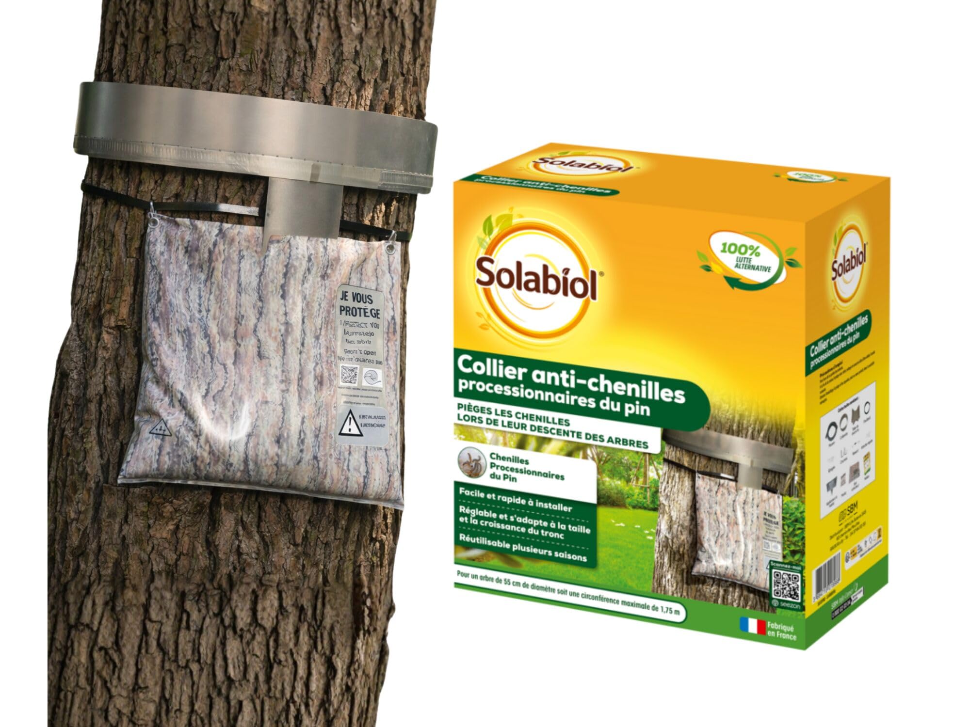SOLABIOL Piège Chenilles Processionnaires Du Pin - Kit Complet | Collier Réglable & Réutilisable - Installation Rapide - ⌀ 55cm - 175cm de circonférence SOCOPRO