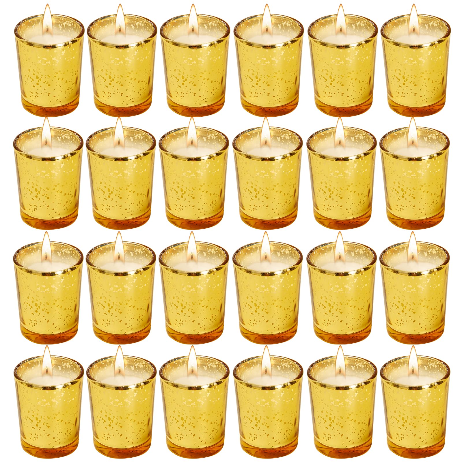 Soft Breeze 24 PCS Speckled Mercury Golden Glass Votive Candle, Unscented Gold Glass Candle, Christmas Decorations Wedding for Table Home Birthday Anniversary Candles,Golden Color
