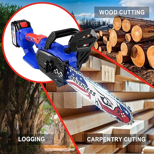 Miniatura 6 de Motosierra sin escobillas de 20 V y 12 pulgadas, motosierra eléctrica inalámbrica, motosierra portátil de mano, tijeras de podar, motosierras para