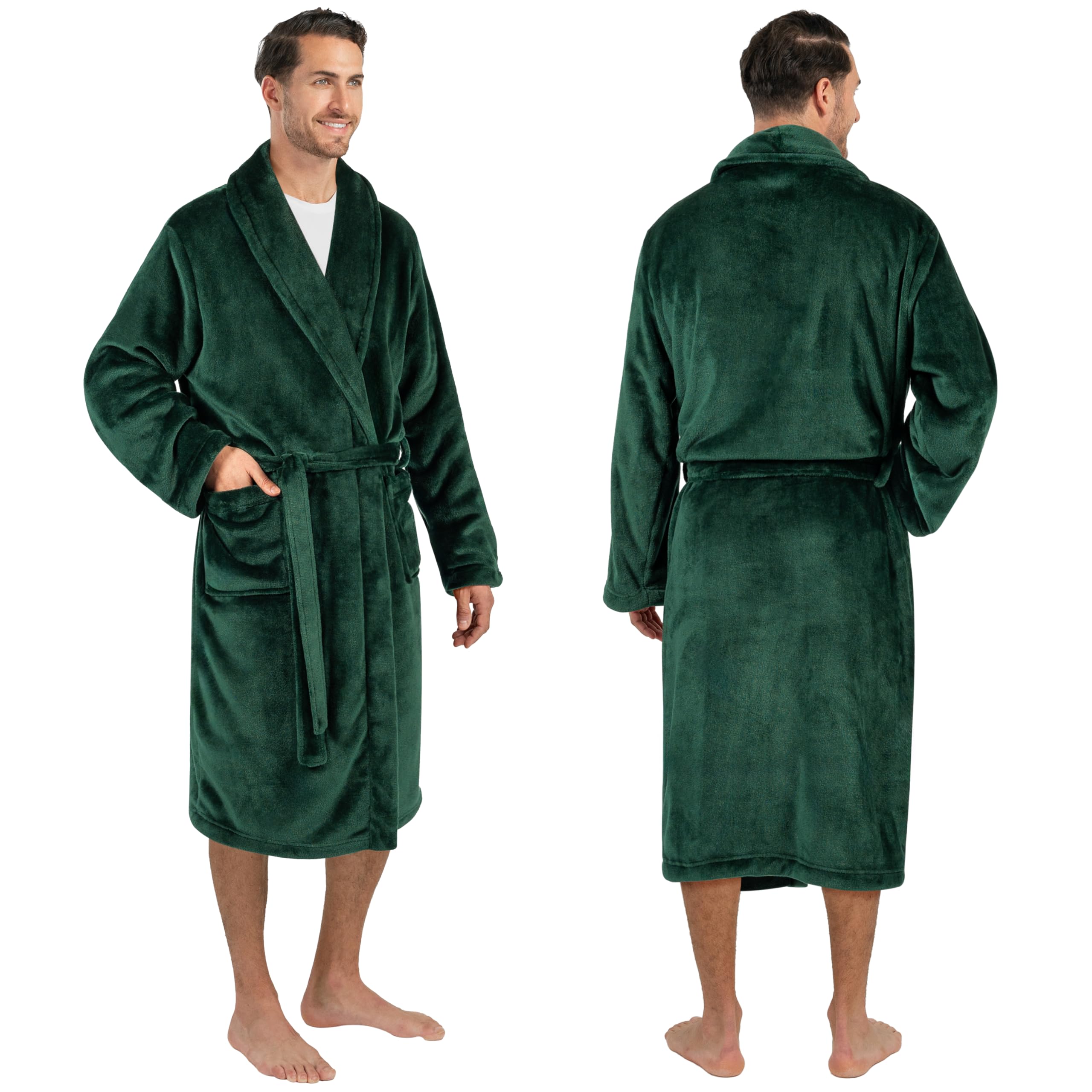 Mens Soft Robe Bathrobe for Men, Lightweight Fleece Male Robe Long Bath Shower Spa