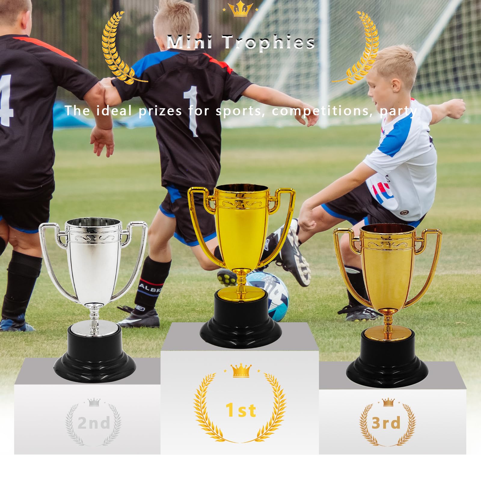 HOPELJ 6 Pack Mini Award Trophy Cup with Medals for Kids - Plastic Gold Silver Bronze Award Trophies Medals Sets for Party Favors, Gifts,Props,Winning Prizes, Family Game Rewards