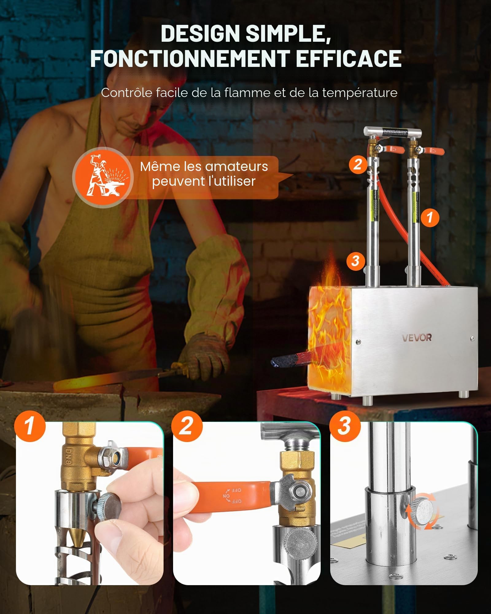 VEVOR Forge au Propane Portable, Four de Forge à Gaz avec 2 Brûleurs, 1427 °C, Forme Carrée, en Acier Inoxydable, pour Coutellerie, Bijouterie, Maréchalerie, Atelier, Travail du Métal, Usage Extérieur