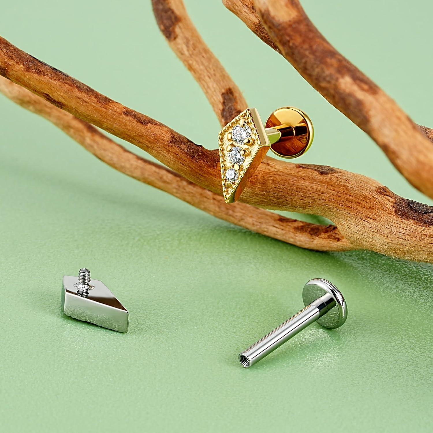 FINE4U 1PC ASTM F136 Titanium Piercing Jewelry for Tragus Conch Helix Flat Labret 16G 6mm 8mm - Image 4