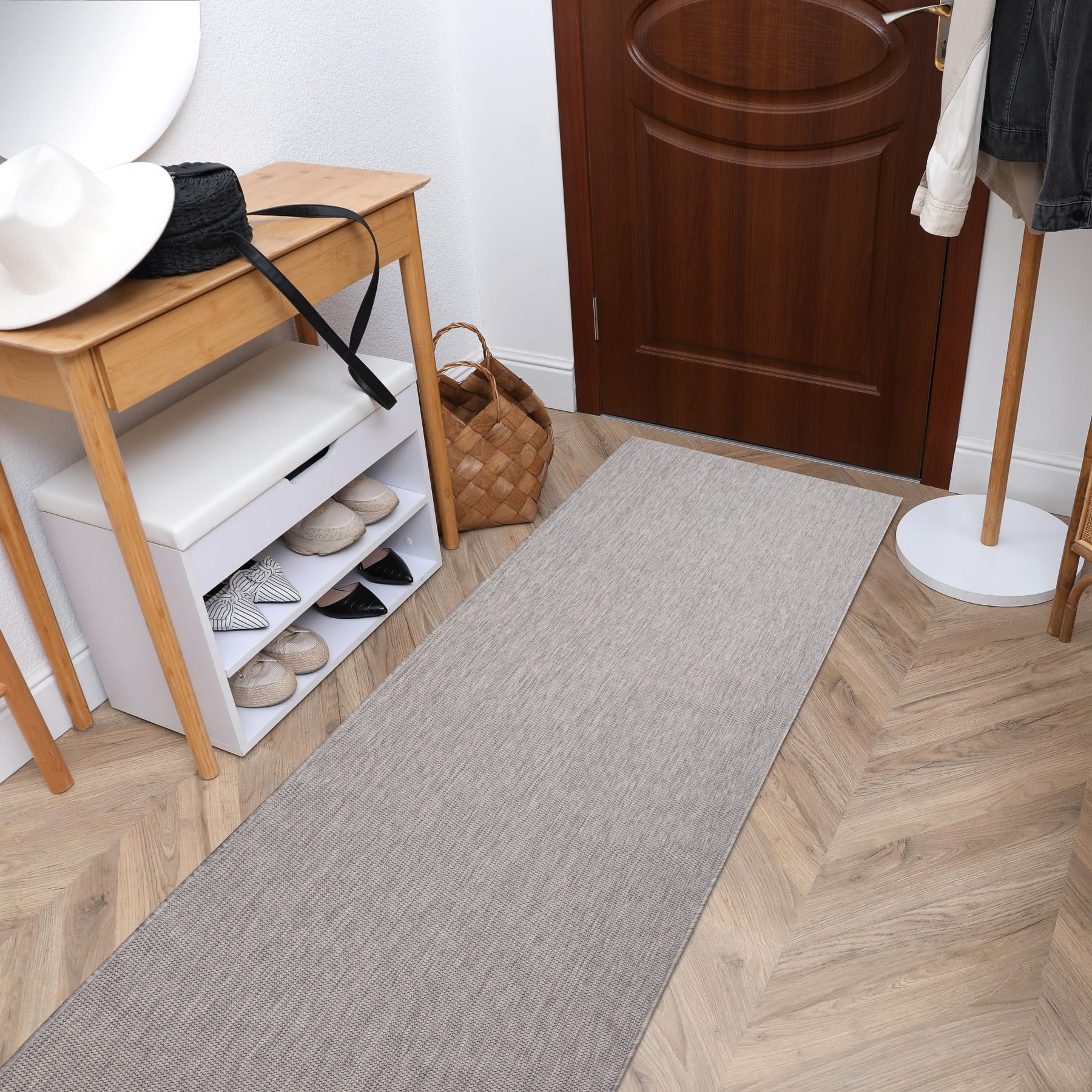 rugsx Teppichläufer SION Sisal Optik, flachgewebter Läufer, strapazierfähig & pflegeleicht, Indoor Outdoor, Küche Flur Balkon Terrasse, grau 80x400 cm