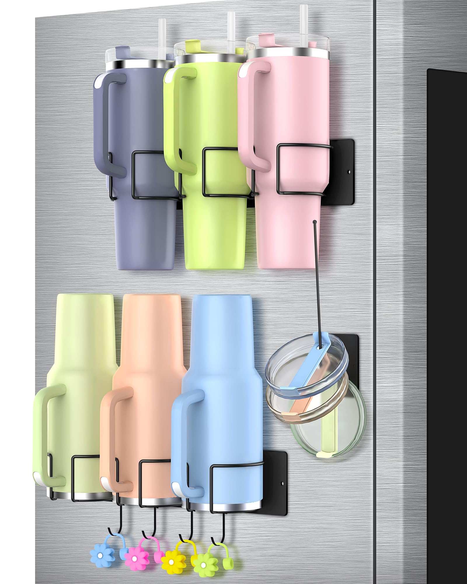 2 Pack Magnetic Cup Holder for Stanley,Fridge Magnetic Water Bottle Organizer for Stanley 40 oz with Handle,Tumbler Lid Organizer for Stanley Cup