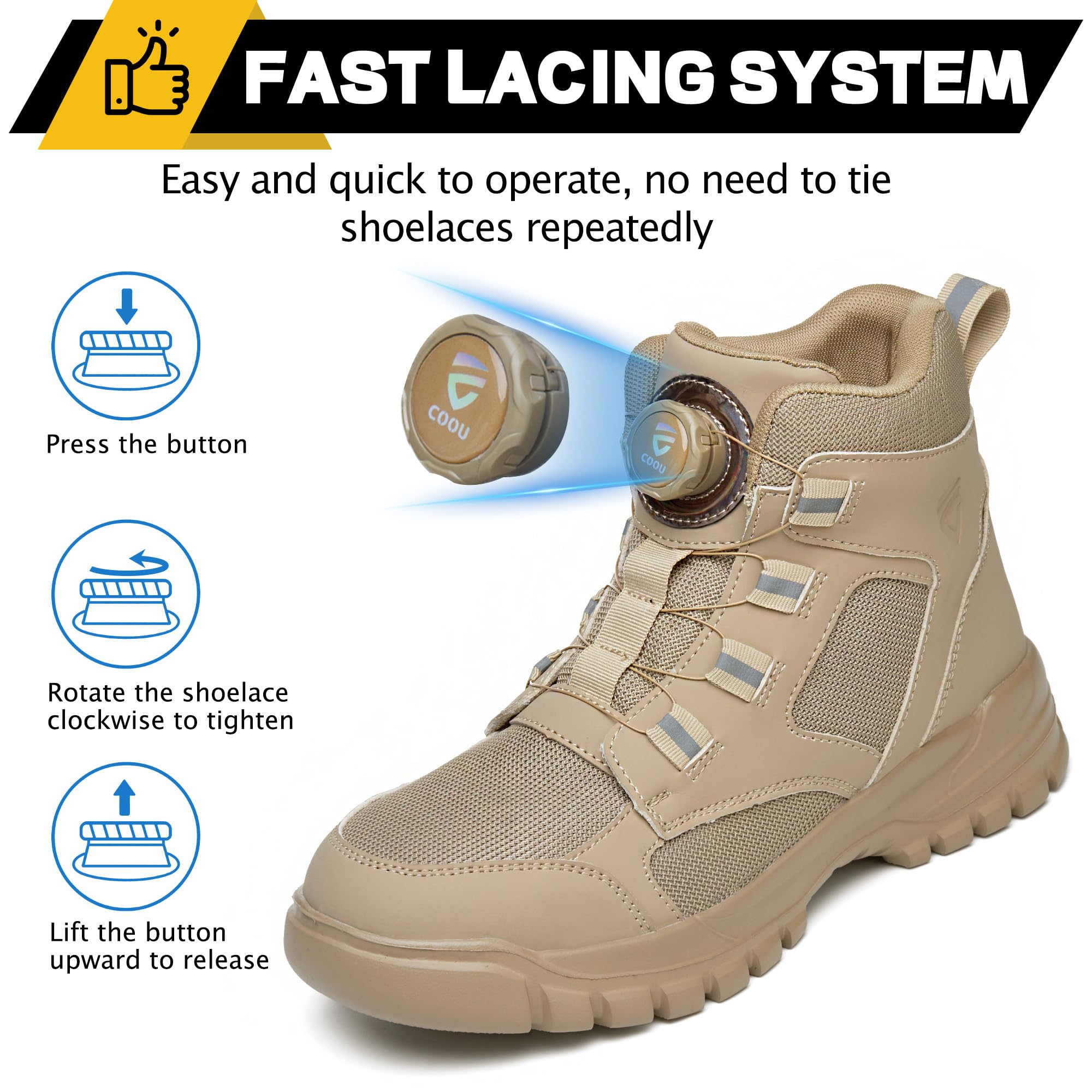Bottes de travail respirantes sans dentelle avec embout en acier pour homme et femme | Bottes de sécurité légères Chaussures de construction