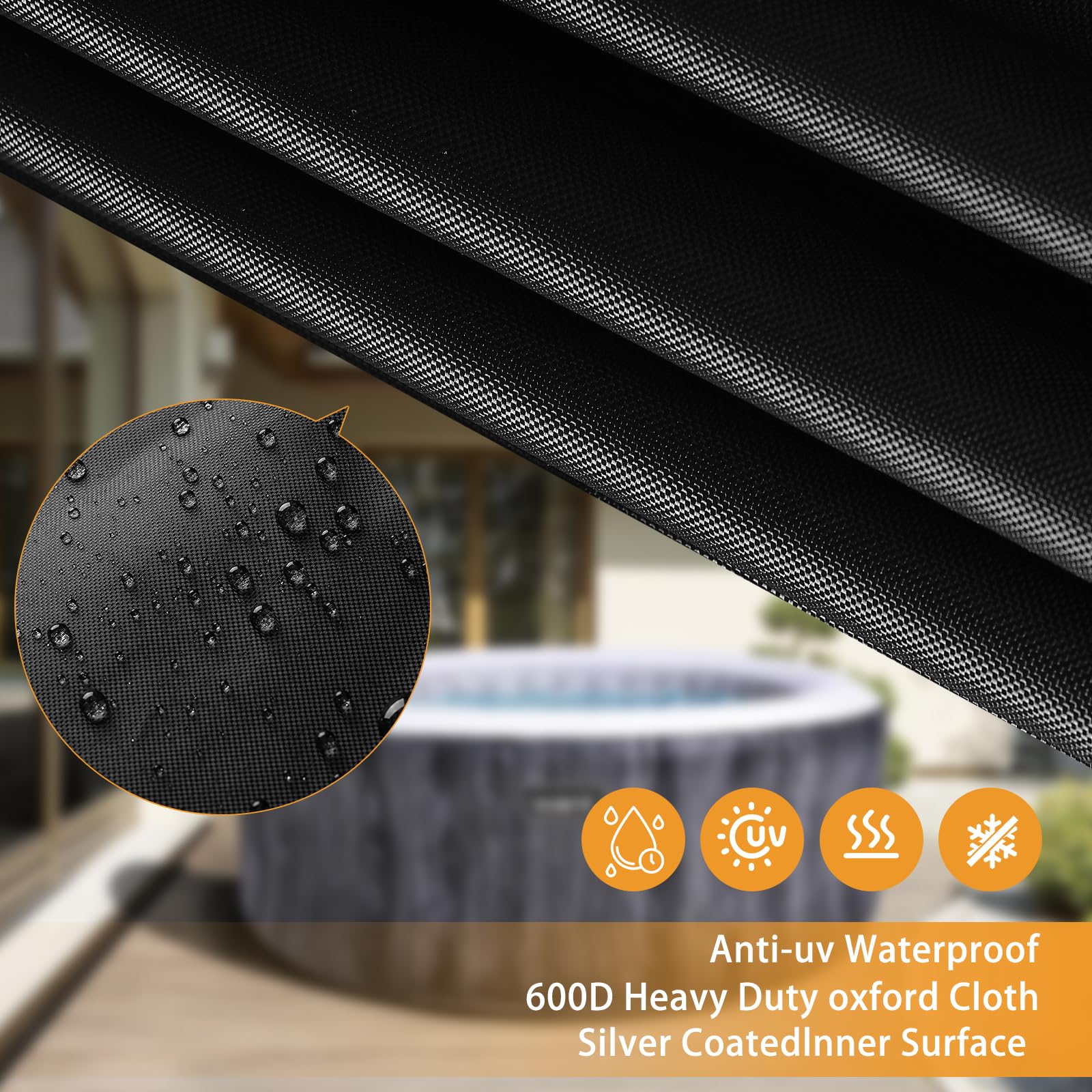 Funda redonda para jacuzzi de 86.6 x 27.5 pulgadas, cubierta impermeable de cobertura completa, se adapta a la mayoría de jacuzzis inflables para 6 personas, color negro