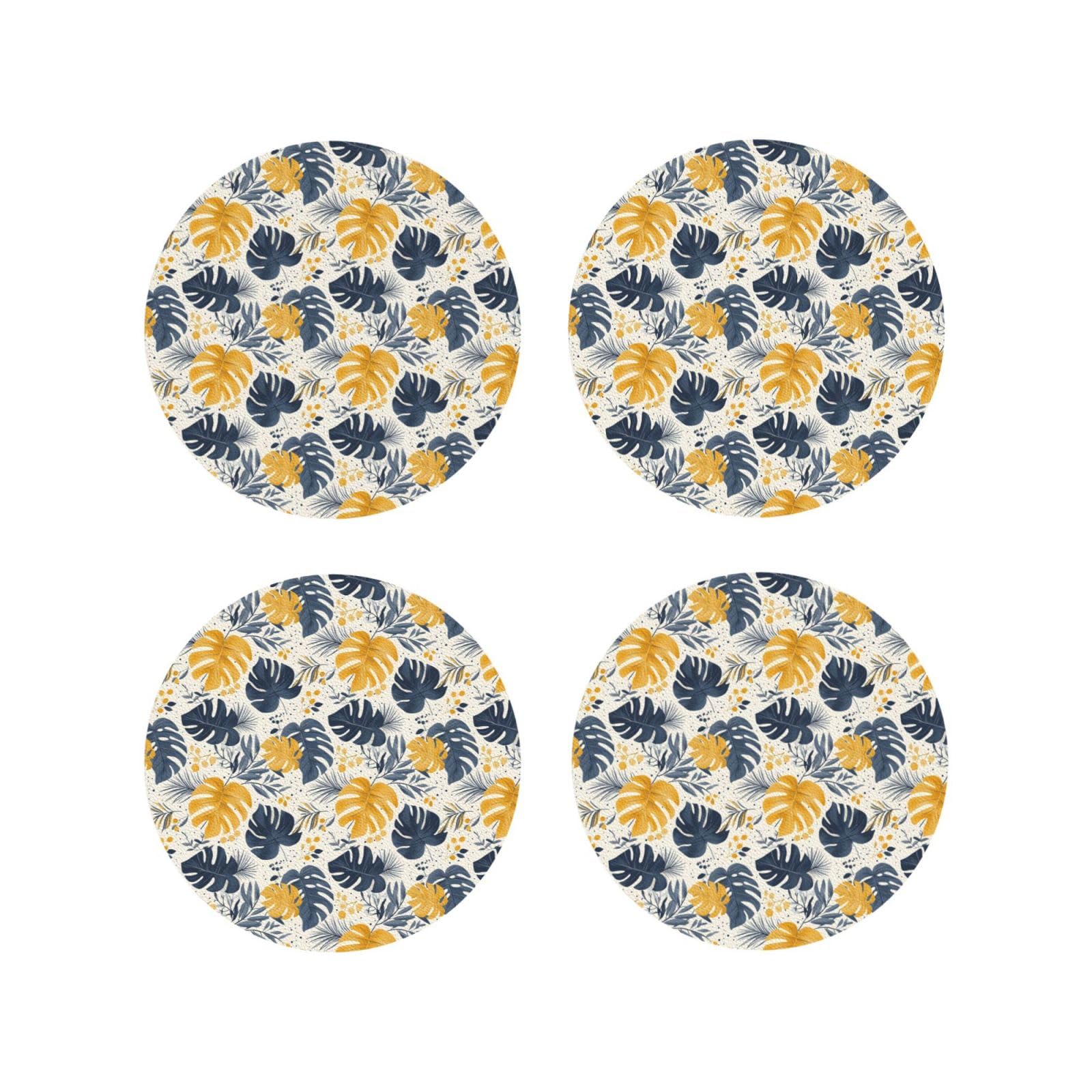 Smazdfxx Women's As Pic Leather Coasters Set Of 4 - Gold Leaves Print Lightweight Drink Coasters For Desk