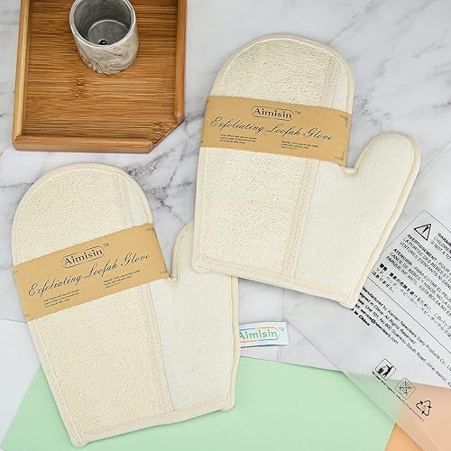 Miniatura 3 de 2 guantes naturales de lufa, herramienta de limpieza de la piel, limpiador corporal de lufa, exfolia tu piel para hombres y mujeres cuando se baña,