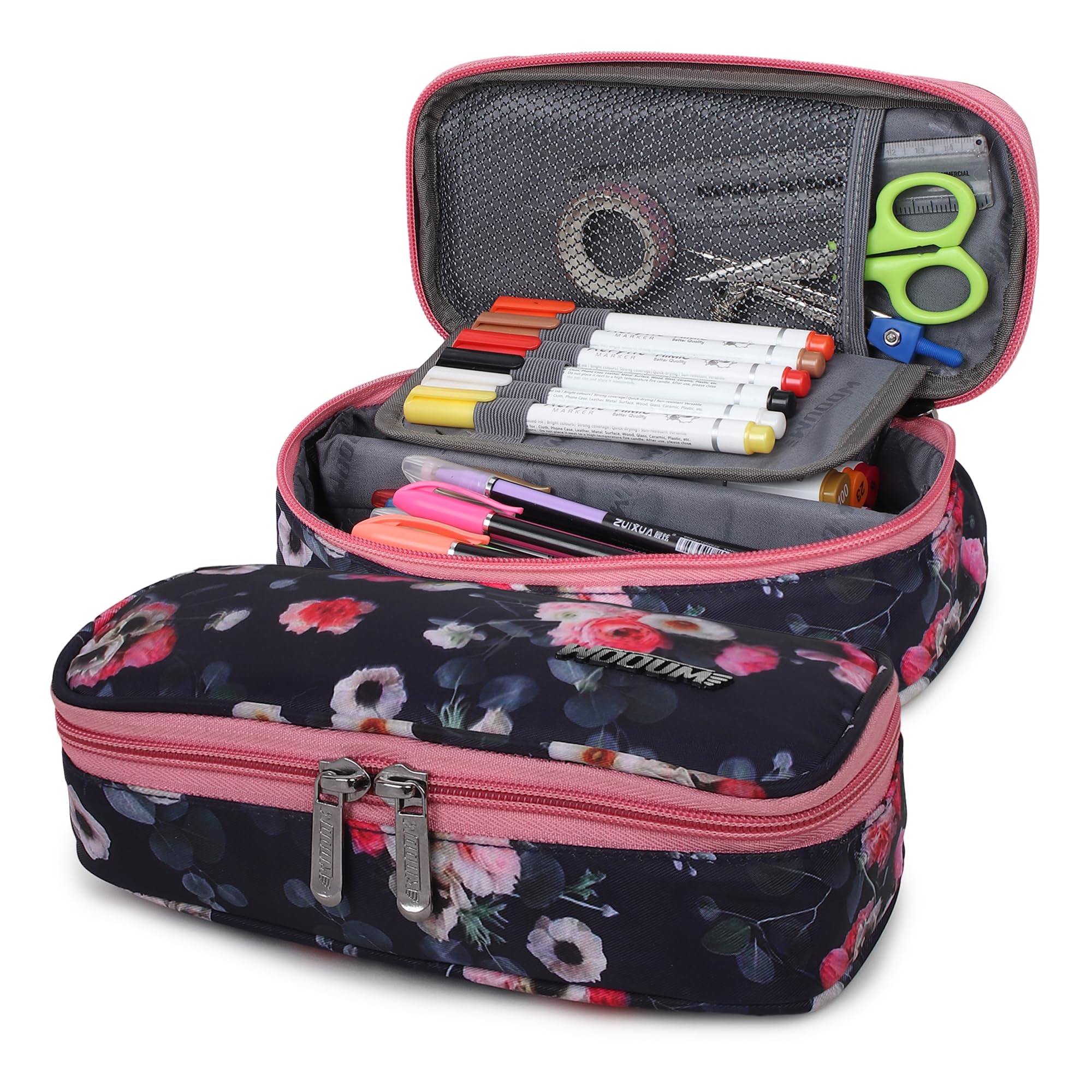 Wooum Large Pencil Case for Stationary, Compass Pencil Box For School, Double Zipper Pencil Pouch for College Student, Multi Compartment Pencil Case Organizer, Large Capacity Stationary Pouch (Flower) (B0CNM86PJ5) Amazon Price History, Amazon Price Tracker