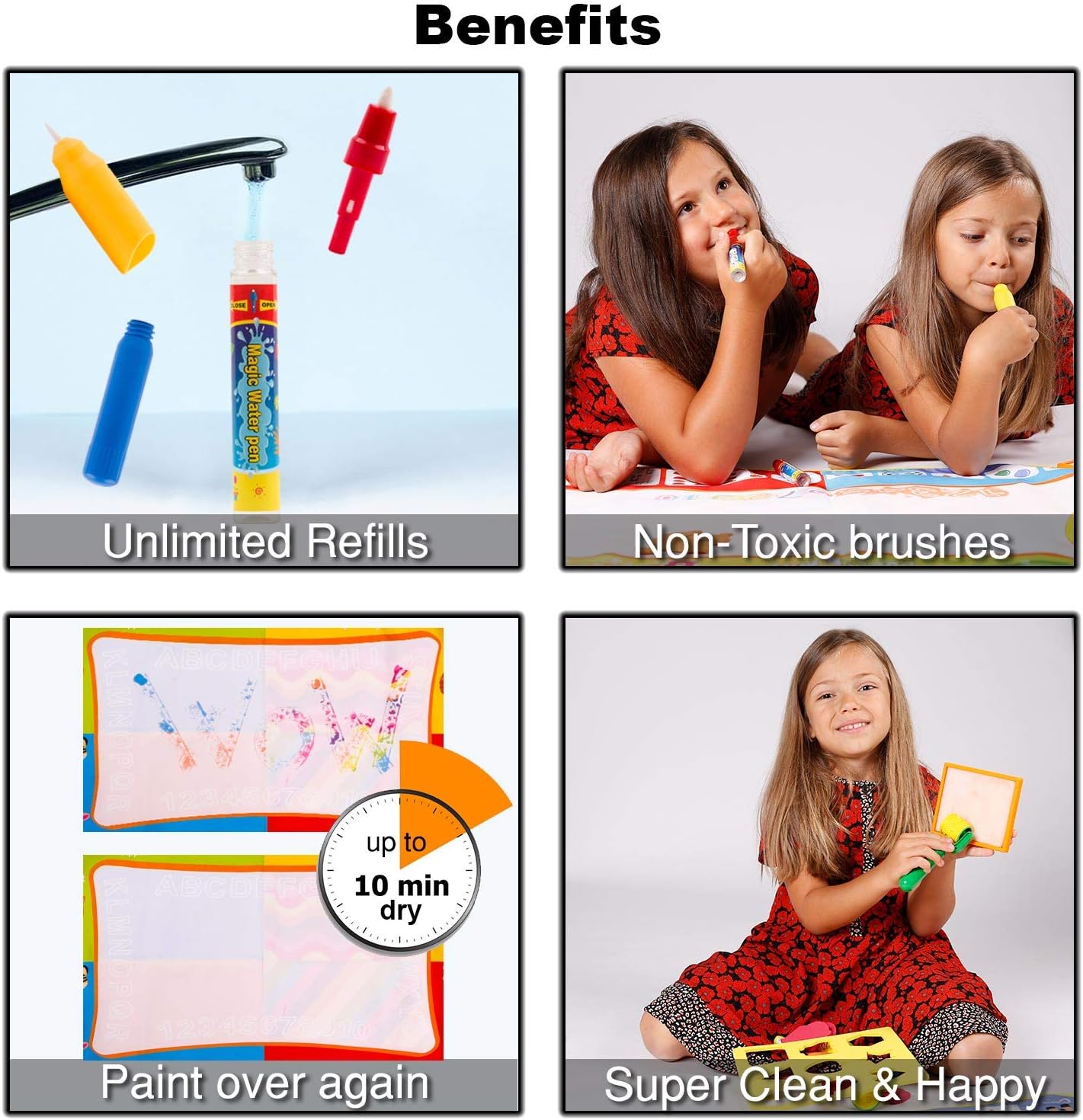 Wow Four Design Two AquaDoodle Mat - one Large Aqua Magic Mat and one Travel Water mat -Educational Toys Gifts for Age 2 3 4 5 6 Year Old