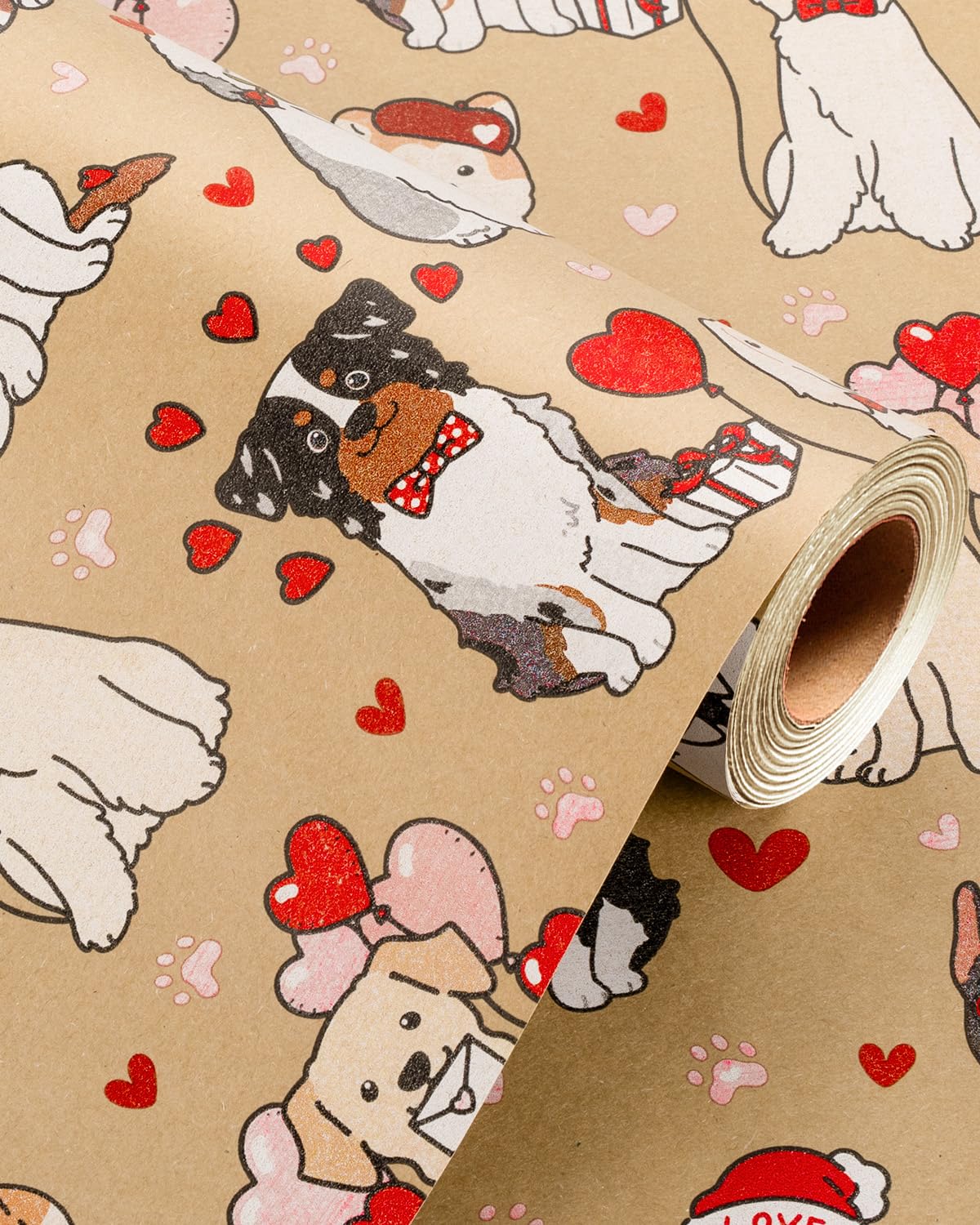 Wikadlik Cute Dogs Wrapping Paper Roll - 43cm x 10m Gift Kraft Wrap Paper for Valentines Day, Anniversary, Mothers Day, Wedding
