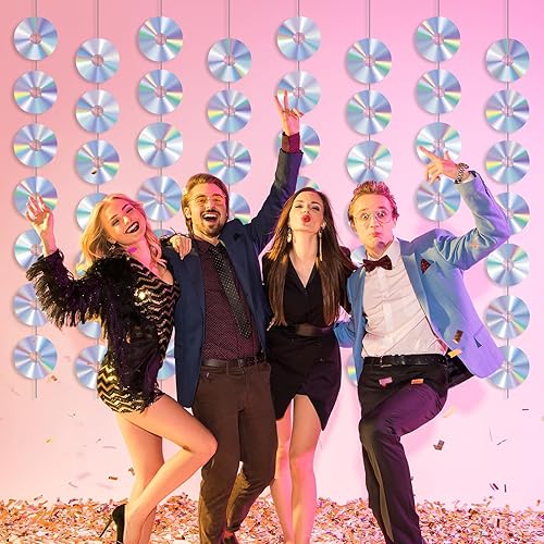 Miniatura 6 de Pancartas de CD disco retro de los años 90, recortes de papel, colgantes en remolino, techo Y2K principios de los años 2000, decoraciones de fiesta